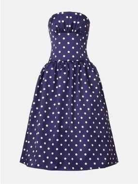 Self-Portrait Navy Blue and White Polka Dot Strapless Midi Dress